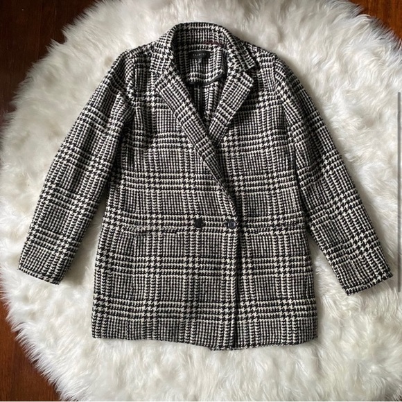 Talbots Houndstooth Plaid Wool Blend Jacket Blazer Black White Fall size 12 - Picture 4 of 7